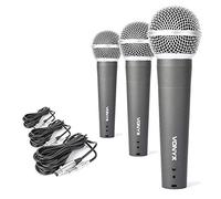 VONYX DM58 Dynamic Vocal Microphone Set of 3 with 5 Metre Cables, Cardioid Wired XLR Mics for Karaoke, Live Singing, Presentations, Band Practice and Speech