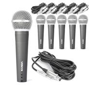 VONYX DM58 Dynamic Vocal Microphone Set of 6 with 5m Cables, Cardioid Wired XLR Mics for Karaoke, Live Vocals, Speech, Band Practice, Events and Schools