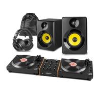 Vonyx DT6000 Home DJ Setup with 2 Direct Drive Turntables, Rotary DJ Mixer, Active Monitor Speakers and DJ Headphones, Vinyl DJ Decks Starter Kit for Home Mixing and Hi-Fi Use