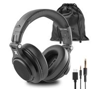 VONYX HDX120WBK Bluetooth 5.3 Wireless DJ Headphones, Over-Ear Studio Headphones, 75 Hour Battery, Foldable, Deep Bass, Dual Jack Inputs, Mic Cable, Carry Pouch, Black