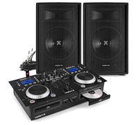 Vonyx Home DJ PA System Bundle with Dual CDJ500 Mixer, Bluetooth, 2x10” SL10 Passive PA Speakers, 2x 6m Jack-to-Bare Wire Cables, Complete DJ Starter Kit Setup Ideal for Events and Parties