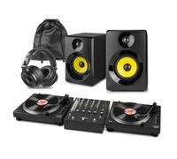 Vonyx Home DJ Setup with 2 Direct Drive Turntables, 4 Channel Mixer, Active Monitor Speakers and DJ Headphones, Complete Vinyl DJ Decks Turntables Setup for Home Mixing