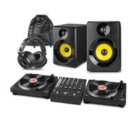 Vonyx Home DJ Setup with 2 DT3000 Belt Drive Turntables, 4 Channel DJ Mixer, Monitor Speakers and DJ Headphones, Vinyl DJ Decks Starter Kit for Home Mixing and Hi-Fi Listening