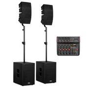 Vonyx line array speaker system with 8-channel mixer, 2 subwoofers, 8 top speakers and 2 XLR leads, active PA system for church, DJs, singers and live events