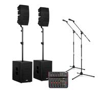 Vonyx line array speaker system with 8-channel mixer, mic and stands, complete church PA system and DJ PA system for singers, events, venues and spoken word use