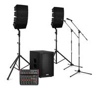 Vonyx line array speaker system with 8 channel mixer, microphone and cables, 700W RMS 2.1 church PA system and DJ PA system with 15 inch active subwoofer