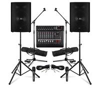 Vonyx Live Band PA System Package - Complete 600W Setup with Two 15" Passive Speakers, 8-Channel Mixer Amplifier, Microphones, Stands for Singers, Bands & Performances