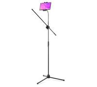 Vonyx MS10TH Microphone Stand with Adjustable Boom Arm & Tablet Holder, Foldable Tripod Tablet Stand, Height-Adjustable Mic Stand for Musicians, Performers & Speakers