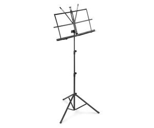 VONYX MSS02 Folding Sheet Music Stand with Adjustable Height, Lightweight Metal Holder, Portable Design, Page Clips & Travel Carry Bag for Musicians, Band, Orchestra & Conductors - Black