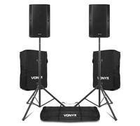 VONYX Pair VSA10P 10" Passive PA Speakers with SC10 Protective Covers & Tripod Stands