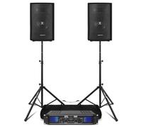 Vonyx Passive DJ PA Speaker Kit with Amplifier, Stands & 10m Cable - Complete PA System for DJs, Live Sound, Events, Parties, Gigs - Dual 8” Passive Speakers, Amp, Stand Pair