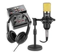 VONYX Podcast Equipment Kit with CM400B Condenser Microphone, VMM201 Desktop Mixer with USB, VH100 Headphones & Adjustable Microphone Table Stand for Recording, Streaming & Broadcasting