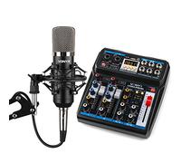 Vonyx Podcast Kit with VMM-P500 4-Channel USB Audio Mixer, CMS400 Condenser Studio Microphone Set, Boom Arm & Pop Filter for Podcast Gaming Streaming Broadcast & Home Studio Recording