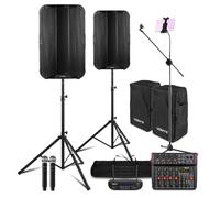 Vonyx Professional Karaoke System with Bluetooth PA Speakers, Wireless Mics, 8-Channel Mixer, Stands, Covers & Tablet Stand, Complete Home & Event Karaoke Set for Adults, DJ & Live Shows