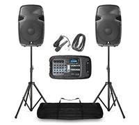 VONYX PSS302 PA System Package with 10" Speakers, Mixer, Microphones & Stands - Complete Band Setup, Ideal for Live Music Events & Performances