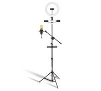 VONYX RL25 Ring Light Kit with CM400B Recording Microphone, Adjustable Tripod Stand, Pop Shield, Triple Phone Holders for Streaming, Podcast, YouTube Videos, TikTok & Content Creation