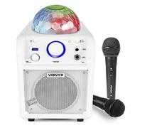 Vonyx SBS50-W Kids Karaoke Machine Speaker System Bluetooth with Wired Microphone, Rechargeable Battery & LED Disco Party Lights Effect, Portable Childrens Karaoke Speaker Set, White