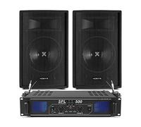 Vonyx SL10 DJ PA System with Two 10 Inch Passive Speakers, Skytec SPL500 Stereo Amplifier & Speaker Cables - Complete 500W Home Disco Audio Setup for Bedroom DJs & Parties