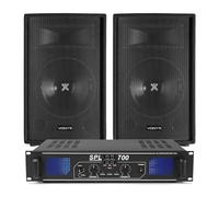 VONYX SL10 Dual 10” Passive DJ PA Speaker System with Skytec SPL-700 Amplifier, 500W, Cables Included - PA Speakers Kit, DJ Gear, Complete Setup