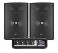 Vonyx SL15 Complete PA Speaker System with 4-Channel Mixer Amplifier, Bluetooth, 15" Passive DJ Speakers, 800W Output - Band, Church, Vocal, Event & Portable Sound Solution