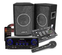 VONYX SL6 Bedroom DJ Speaker System, Complete Karaoke PA Kit with Bluetooth AV440 Amplifier, 6-Ch Mixer, Wired Microphone & Cables - 500W Home Disco Party Set