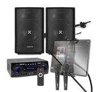 VONYX SL6 Complete Karaoke System for Adults & Kids with Passive Speakers, Bluetooth Amplifier, Dual Wired Mics, Stand & Tablet Holder - Home Audio Party Machine Package