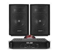 VONYX SL6 DJ Speaker & Amplifier Bundle - Complete Passive PA System, 250W Speakers Pair, Skytec SPL400 2-Channel Amplifier, 3.5mm to RCA & 10m Speaker Cable Kit, Home DJ, Compact Disco Audio Set