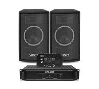VONYX SL6 Home DJ Speaker System - 500W Small PA Starter Kit with 6" Passive Speakers Pair, 4-Channel Mixer, Stereo Amplifier & Audio Cable Set for Karaoke Events