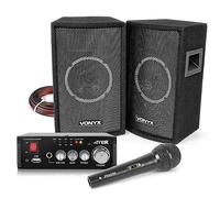 VONYX SL6 Home Karaoke Speaker System Set with Wired Microphone, Bluetooth Amplifier DJ Speakers PA Kit for Parties, Karaoke Singing & Home Entertainment