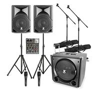 Vonyx Small Band PA System with VX800BT Speakers, Subwoofer, VMM-F401 Mixer, Microphones & Stands - Complete 800W Vocalist PA System for Live Bands and Singers