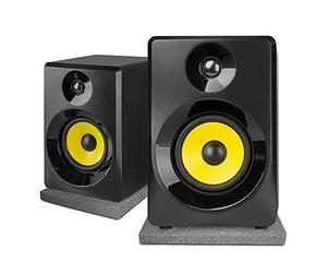 VONYX SMN50B Active Studio Monitors 5" Pair, 140W Powered DJ Speakers with Acoustic Isolation Foam Pads, Bass & Treble Controls for Home Studio Recording, Mixing & Multimedia Use, Black