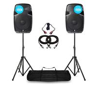 Vonyx SPJ-1200A 12" Active PA Speakers Pair with Stands, Portable DJ Speaker System for Party, Disco and Events, Complete Sound Equipment Setup, Professional Audio Set