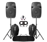 Vonyx SPJ-1500A 15" Active PA Speaker System Pair with Stands, Bags & Cables - Portable 1600W Speaker Set for Mobile DJs, Live Music & Events - Easy Setup & Powerful Sound Coverage