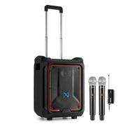 VONYX SPLASH300 Weatherproof Portable PA Speaker System with Dual Wireless Microphones, Bluetooth, LED Lights, Trolly Handle and Wheels - 200W