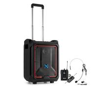 VONYX SPLASH300 Weatherproof Portable PA Speaker System with Wireless Headset Microphone, Bluetooth, LED Lights, Trolly Handle and Wheels - 200W