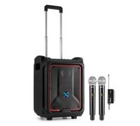 VONYX SPLASH300 Weatherproof Portbale PA Speaker System, Dual Wireless Mics | 200W, IPX5 rated, 10-hour battery, Bluetooth 5.0, telescopic trolley handle and wheels, TWS Pairing, Line inputs