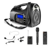 Vonyx ST016 Portable Handheld PA System, Wireless Microphones, Bluetooth | FM Radio, Rechargeable battery, headset/lapel bodypack, compact lightweight design, tour guide use, remote