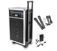 Vonyx ST100 Portable PA System, Battery Powered 250W Wireless PA Speaker with Bluetooth, CD & MP3 Player, 2 Wireless Handheld Microphones, Wired Mic & Bodypack Lav/Headset Set for Events