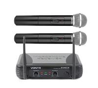 VONYX STWM712 Dual Wireless Handheld Microphone System - VHF 2-Channel Wireless Microphone Kit with Individual Controls, XLR & 6.3mm Outputs, Ideal for Vocalists, Presentations, Stage Use