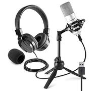 VONYX USB Studio Condenser Microphone Kit with Shock Mount, Tripod Stand & VH120 Over-Ear Headphones for Gaming, Podcasting, Recording, Broadcasting - Compatible with Windows PC & Mac OS