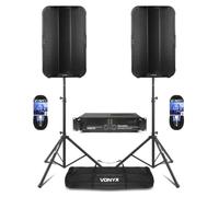 Vonyx VD715 Passive PA Speaker Pair with Amp, Stands, Cables | 450W RMS each, amplifier, heavy duty stands, carry bag, 96dB sensitivity