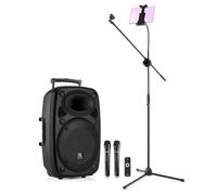 Vonyx Verve38 Portable Karaoke Speaker System with Wireless Microphones, Tablet Holder & Adjustable Mic Stand - Bluetooth Audio, Rechargeable Battery & Echo Effect (800W)