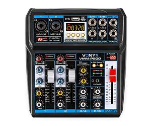 Vonyx VMM-P500 4-Channel Analog Audio Mixer with Bluetooth, USB Interface, 16 DSP Effects and Phantom Power for PA Systems, DJs, Podcasting, Home Studios & Live Music Applications