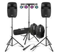 Vonyx VPS082A 8" Active DJ Speaker Set with Bluetooth, PartyBar1 LED Lighting System, Tripod Stands & Protective Carry Bag - Home DJ Setup, House Party & Karaoke Kit