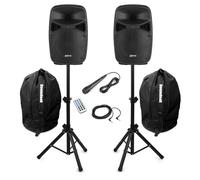 Vonyx VPS082A 8" Active PA Speaker System with Bluetooth, Microphone, LED Lights, Complete DJ Kit with Tripod Stands & Carry Bags for Home DJ Sets & Parties