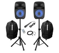 Vonyx VPS082A 8" Bluetooth Active Party Speaker Kit with Microphone, Built-In Light Show, Tripod Stands & Carry Bags - Ideal for Home Audio, Pub Events, Man Caves & Small Gatherings