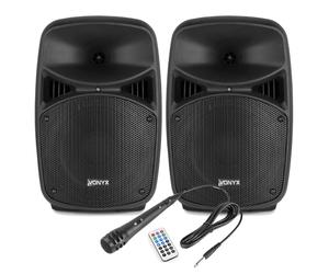 Vonyx VPS082A 8-Inch Active Bluetooth PA Speakers Set - 400W Active/Passive DJ Speakers Kit with Wired Microphone, RCA Input, MP3 Player & Easy Controls for Home Parties, Small Venues & Beginner DJs