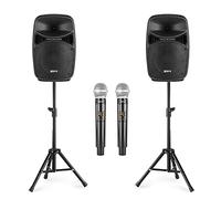 Vonyx VPS082A Karaoke Speaker System with Wireless Mics & Stands | Complete setup for bars & home, duet mode, sturdy tripods, portable