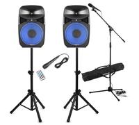 Vonyx VPS102 10" Bluetooth Active Party Speaker Set with Built-In Light Show, Wired Microphones, Mixer, Speaker Stands & Mic Stand- Ideal for Karaoke, Home Parties and Events