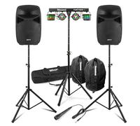 Vonyx VPS102A 10" Active DJ Speaker System Set with BeamZ PartyBar2 Lighting, Speaker Stands, Microphone & Carry Bags - Complete Home DJ Setup Kit